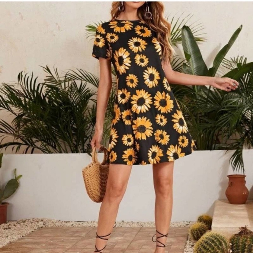 SHEIN Sunflower printed tunic dress Size Small - Picture 9 of 11